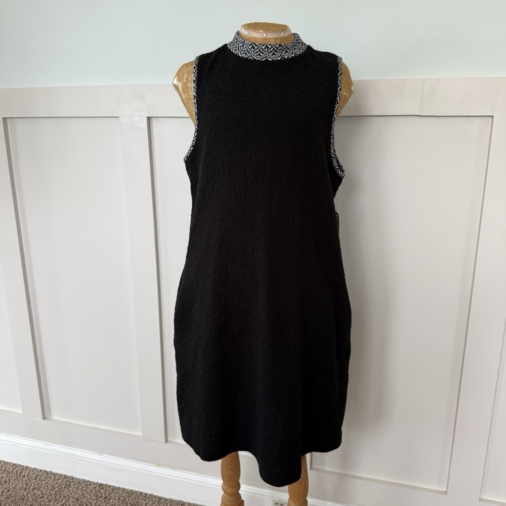 THML Andrea Textured Dress XXL Black Tribal Sleeveless Mock Neck Minimalist NWT